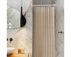 Shower-Ease - Vouwbaar douchegordijn - Beige – 180×200 cm – magnetische bevestiging – metalen haken – Waterafstotend polyester