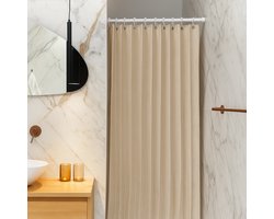 Shower-Ease - Vouwbaar douchegordijn - Beige – 180×200 cm – magnetische bevestiging – metalen haken – Waterafstotend polyester
