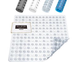 Shower Mat with Suction Cups and Drain Holes - Non Slip Bath Mat, 53 x 53cm, Machine Washable - Clear