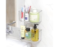 Shower Shelf zonder Boren - Transparant - 2 Stuks - Douche Rek - Badkamer Organizer met Afvoergaatjes - Badplank - Douche Mand met 2 Zuignappen - Douche Caddy - Shampoo Houder voor Douche