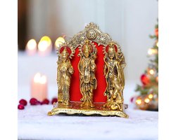 Shri Ram Darbar Standbeeld - Religieus Idool Pooja - Woondecoratie Pooja - Handgemaakt Metaal - 22 cm breed - Goud