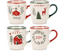 Siaki Collection - Keramische Kerstbekers - 180ml - 4 stuks - Beige