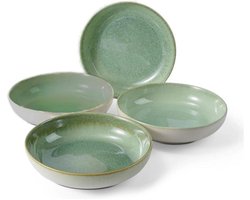 Siaki diep bord Raya - set van 4x - pastabord - groen - 23 x 5 cm - soepbord - aardewerk