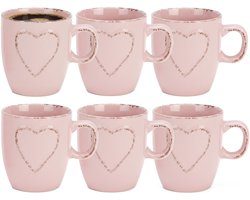 Siaki Koffiemokken set Heart - 10x - lichtroze - 150 ml - mokken - met tekst - keramiek - giftset