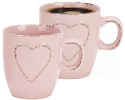 Siaki Koffiemokken set Heart - 2x - lichtroze - 150 ml - mokken - met tekst - keramiek - giftset