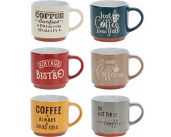 Siaki Koffiemokken - set van 6x stuks - aardewerk - glans afwerking - 260 ml - theemokken