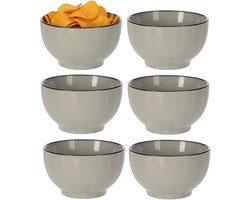 Siaki Serveer/chips schaaltje Fishbone - 6x - lichtgrijs - 14 x 8 cm - keramiek - kommetjes - 680 ml