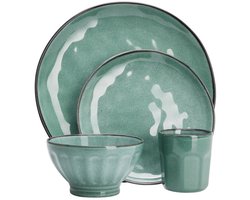SIAKI Servies set - 16-delig - groen - aardewerk dinerservies - tafelservies - serviesset voor 4 personen