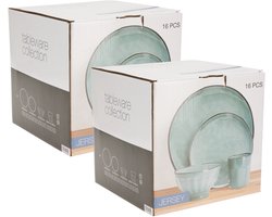 SIAKI Servies set - 32-delig - groen - aardewerk dinerservies - tafelservies - serviesset voor 8 personen