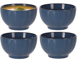 Siaki Soepkom Fishbone - 4x - blauw - 14 x 8 cm - keramiek - kommetjes/schaaltjes - 680 ml