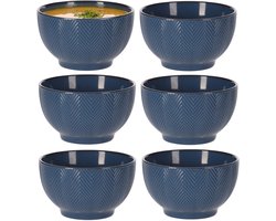 Siaki Soepkom Fishbone - 6x - blauw - 14 x 8 cm - keramiek - kommetjes/schaaltjes - 680 ml
