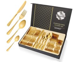 SIDANO® Bestekset Goud van roestvrij staal 24-delig voor huis keuken restaurant bestek set met geschenkdoos voor 6 personen - Goudkleurig - Gold