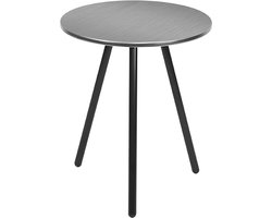 Side table Disc - Staal Geborsteld Nikkel, Zwarte poten - 42x47cm