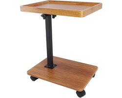 Side Table met Wielen - Hoogte Verstelbaar - Houten - Kleine Koffietafel - Mobiele Bijzettafel voor Slaapkamer - Woonkamer