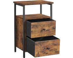 Side Table - Nachtkastje - 2 Laden Nachtkastje - Spaanplaat/Staal/Karton/Niet-geweven Stof - Vintage Bruin-Zwart - 38 x 28 x 60 cm