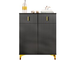 Sideboard - 120x40x80 cm - gestructureerde panelen & gouden accenten - 2 laden & 2 deuren - push-to-open & soft-close