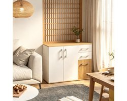 Sideboard - 2 Lades - Natuur Wit - 90x30x75,5 cm - Verstelbare Planken