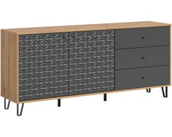 Sideboard Artisan Oak en Antraciet - Moderne Opbergkast met Lades en Open Vakken - 170x76x40cm