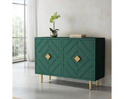 Sideboard Kast 121 cm – Moderne Opbergkast met 4 Deuren, Verstelbare Binnenplank, Massieve Houten Poten, Gepolijste Lakafwerking – Voor Woonkamer, Slaapkamer & Keuken – Groen – House&Garden