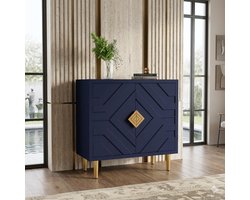 Sideboard Kast 80x36x82 cm – Moderne Dressoir met 2 Deuren, Blauwe Opbergkast met Gouden Poten en Reliëf Design voor Woonkamer, Keuken en Hal – Yesdeals