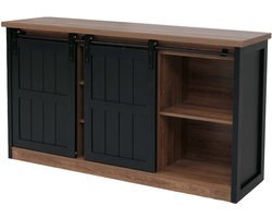 Sideboard MCW-K75, hoog dressoir met schuifdeuren, 7 vakken, houtlook, industrieel metaal, 84x150x40 cm ~ bruin-zwart