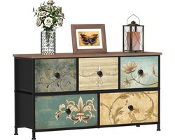 Sideboard met 5 Lades - Brede Ladekast voor Slaapkamer, TV-meubel met Opberglades voor Woonkamer, Kinderkamer, Hal - Stevig Metaalframe, Houten Bovenkant, Eenvoudig te Installeren