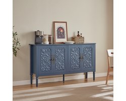 Sideboard Opbergkast - Grote Opbergruimte - Antiek Reliëfsnijwerk - Afgeronde Hoeken - Klassiek Design - Voor Eetkamer, Woonkamer, Hal - Marineblauw