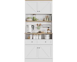 Sideboard - Stijlvol - Witte Eetkamerkast - 2 Lades en 4 Deuren - Elegant Buffet voor Keuken, Eetkamer & Woonkamer - Zilveren Handgrepen