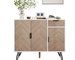 Sideboard - Wit Hout - 90x30x71,5 cm - Verstelbare Planken - Met Softclose