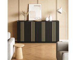 Sideboard Woonkamer - Opbergkast Dressoir - Woonkamer Inrichten - Vergulde Lijsten - 35x140x70 cm - Zwart Goud