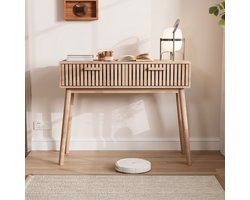 Sidetable 100x35x80cm Scandinavisch, Houten Haltafel met 2 Softclose Lades, Consoletafel met Massief Houten Poten voor Hal Slaapkamer Woonkamer