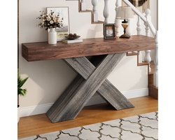 Sidetable 140 x 30 x 80 cm met X-onderstel van spaanplaat - walnootkleur