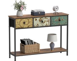 Sidetable – Bijzettafel – Haltafel – Ladekast – Nachtkastje – Bruin – 3 Stoffen Lades – Stevig Metalen Frame & FSC Hout
