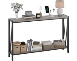 Sidetable, bijzettafel, smalle sidetable met 2 niveaus, 110x25x76 cm, voor hal, woonkamer, kantoor, grijs