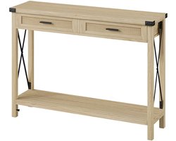 Sidetable - Boho Console Tafel met 2 Rotan Lades en Opbergplanken, Smal - Zilver
