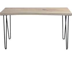 Sidetable Boomstam massief eiken - 120 x 30 x 75 cm - Bijzettafel - Wandtafel - Haltafel - zwarte duo hairpin poten