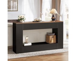 Sidetable – Console Tafel – Halmeubel – Bijzettafel – Sofa Tafel – Walnoot & Zwart – Smal Langwerpig Ontwerp – Hoogwaardig Houten Materialen