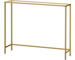 Sidetable console tafel in modern minimalistisch design, 20×100×80 cm, goud metalen frame, gehard glazen blad, stevig en belastbaar, geschikt voor hal, gang en woonkamer