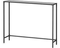 Sidetable console tafel in modern minimalistisch design, 20×100×80 cm, zwart metalen frame, gehard glazen blad, stevig en belastbaar, geschikt voor hal, gang en woonkamer