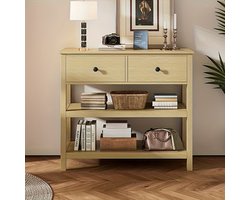 Sidetable – Consoletafel – Haltafel – Wandtafel – Bijzettafel – Natuurlijk Bamboe – Smal Design met 2 Lades en Open Planken – Duurzaam & Eenvoudig te Monteren