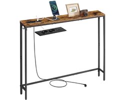 Sidetable - Consoletafel - Smalle Haltafel - Wandtafel met Stopcontact, USB-A en USB-C - Industrieel - 100 x 15 x 80 cm