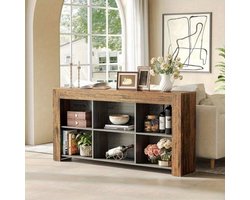 Sidetable – Consoletafel – Wandtafel – Haltafel – Bijzettafel – Landelijke Stijl – 160 cm Smal – Handgemaakt Hout Met 6 Opbergruimtes – Duurzaam & Eenvoudig Te Monteren
