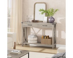 Sidetable Grijs 109x30x78cm - Smalle Haltafel met 2 Laden Industrieel