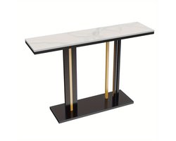 Sidetable – Haltafel – Console Table – Wandtafel – Bijzettafel – Smal Hoog Design – Witte Gesinterde Steen Marmerlook – Zwart Goud Metaal – 118x30x78 cm – Max 30 kg Draagvermogen