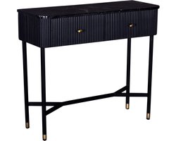 Sidetable Japandi - Zwart - Marmer - Mangohout - 2 Lades - 90x33x80cm - Giga Meubel