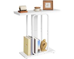 Sidetable met Opbergruimte – 2 Niveaus – Industrieel – Verstelbare Poten – Wit/Zwart – 75 x 24 cm