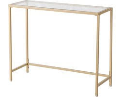 Sidetable - Salontafel - Bijzettafel - Bank Tafeltje - Koffietafel - Rechthoekige Tafel - Goud - Glas