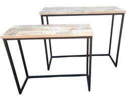 Sidetable set van 2 - Mangohout - Zwart Metaal - 100 x 38,5 x 81 cm / 79,5 30 x 71 cm