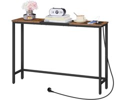 Sidetable - Wandtafel - Haltafel - met Stopcontact - 114x20x76cm (L x B x H) - Industrieel design - IN.HOMEXL - Garry - Metaal - Hout - Bruin Zwart