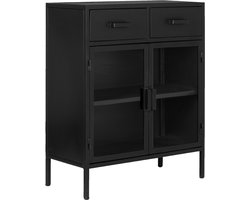 Sidetable Zwart - Metaal - 2 Deuren - 2 Lades - Kast Djairo - Giga Meubel
